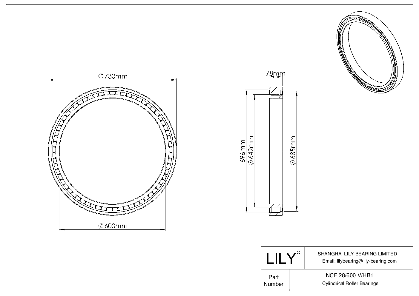 NCF 28/600 V/HB1 Single Row Full Complement Cylindrical Roller Bearings cad drawing