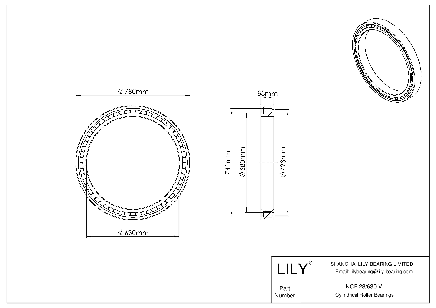 NCF 28/630 V Rodamientos de una hilera de rodillos cilíndricos sin jaula cad drawing