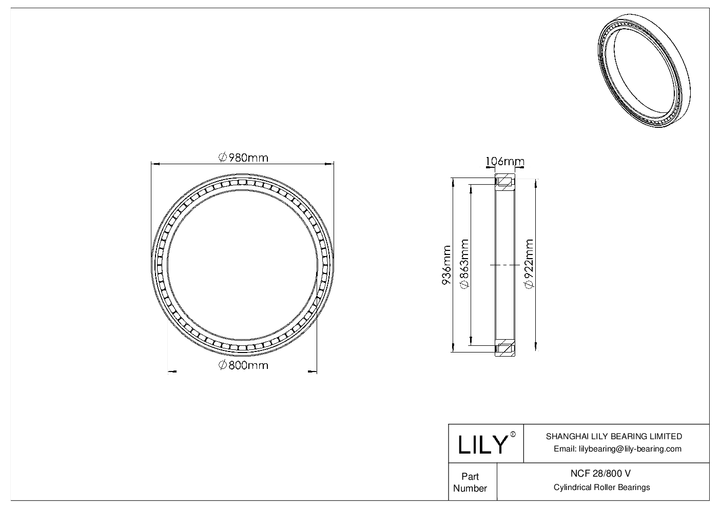 NCF 28/800 V Single Row Full Complement Cylindrical Roller Bearings cad drawing