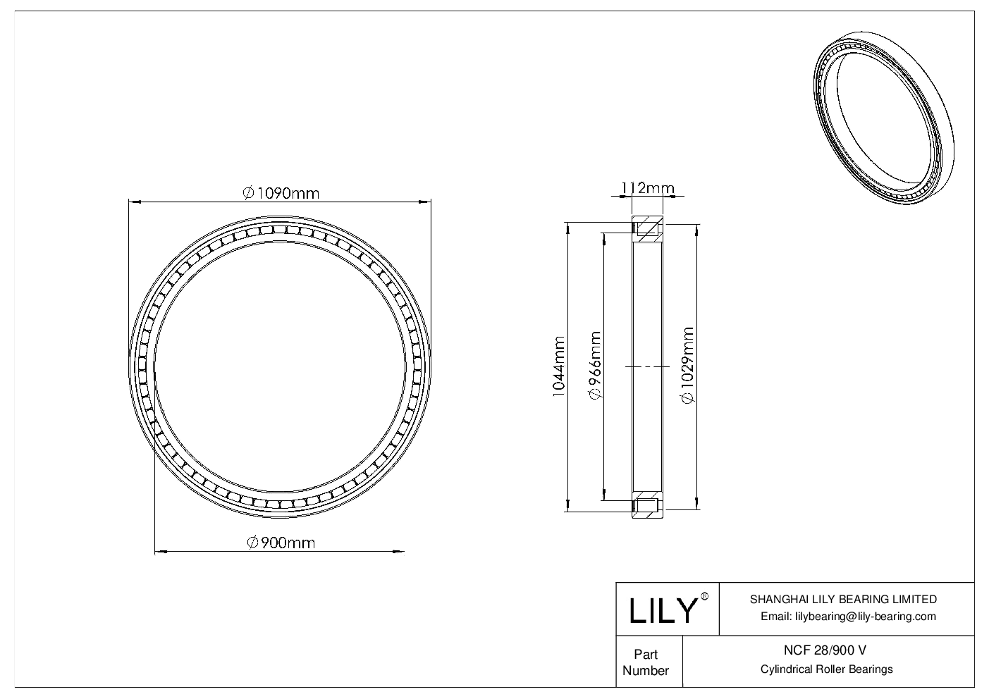 NCF 28/900 V Single Row Full Complement Cylindrical Roller Bearings cad drawing