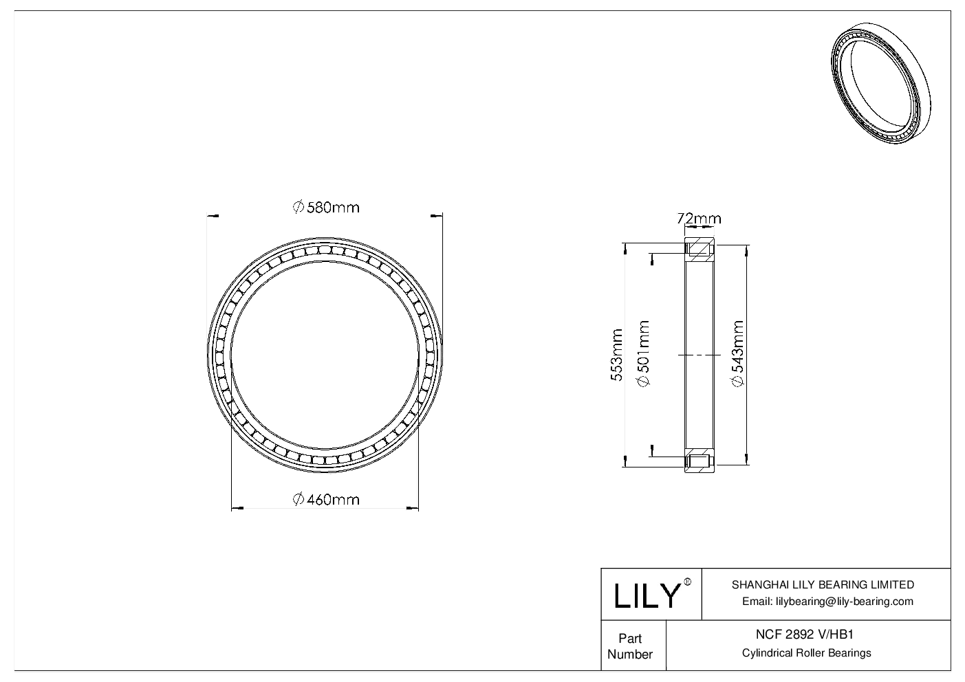 NCF 2892 V/HB1 Single Row Full Complement Cylindrical Roller Bearings cad drawing