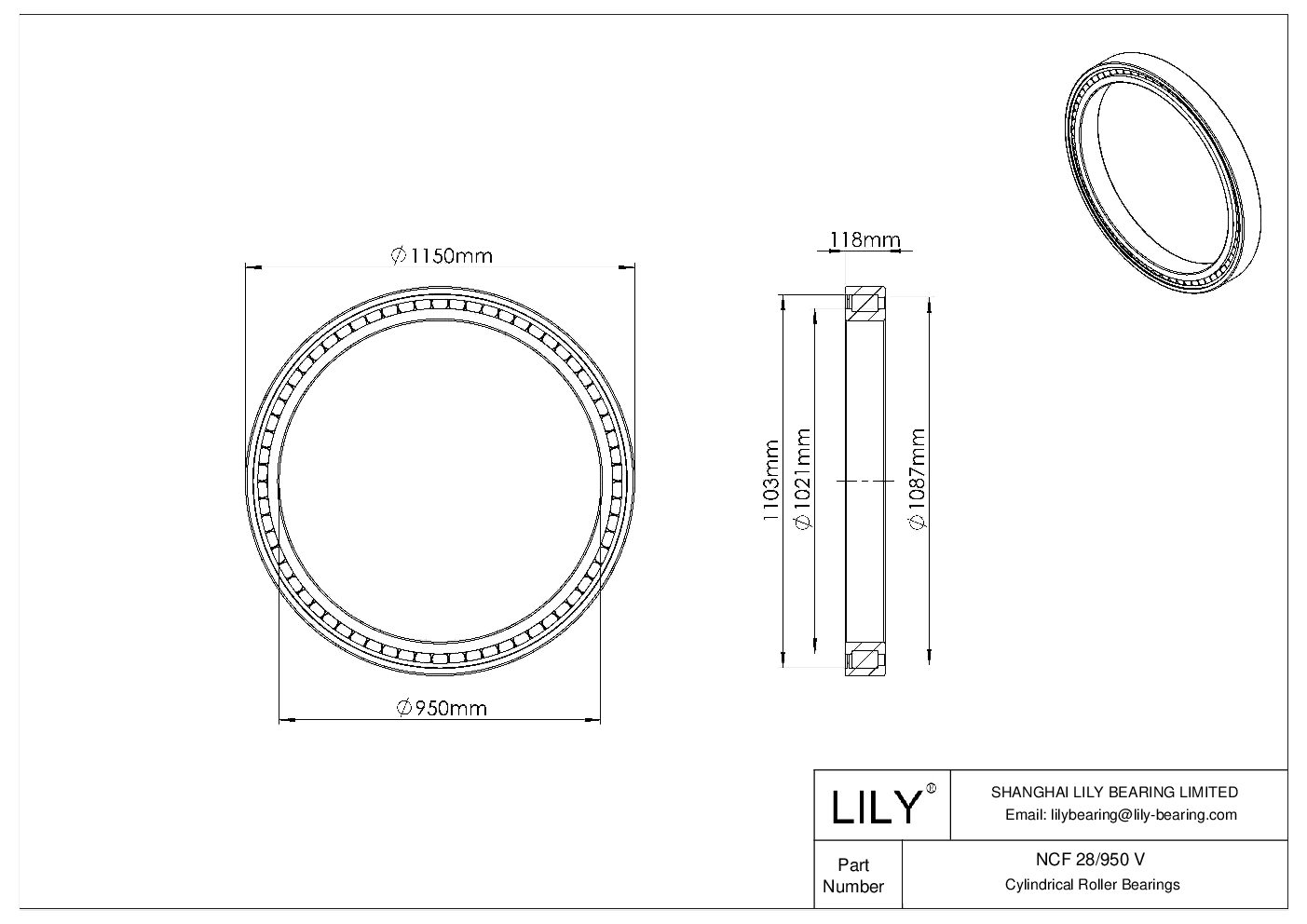 NCF 28/950 V Single Row Full Complement Cylindrical Roller Bearings cad drawing