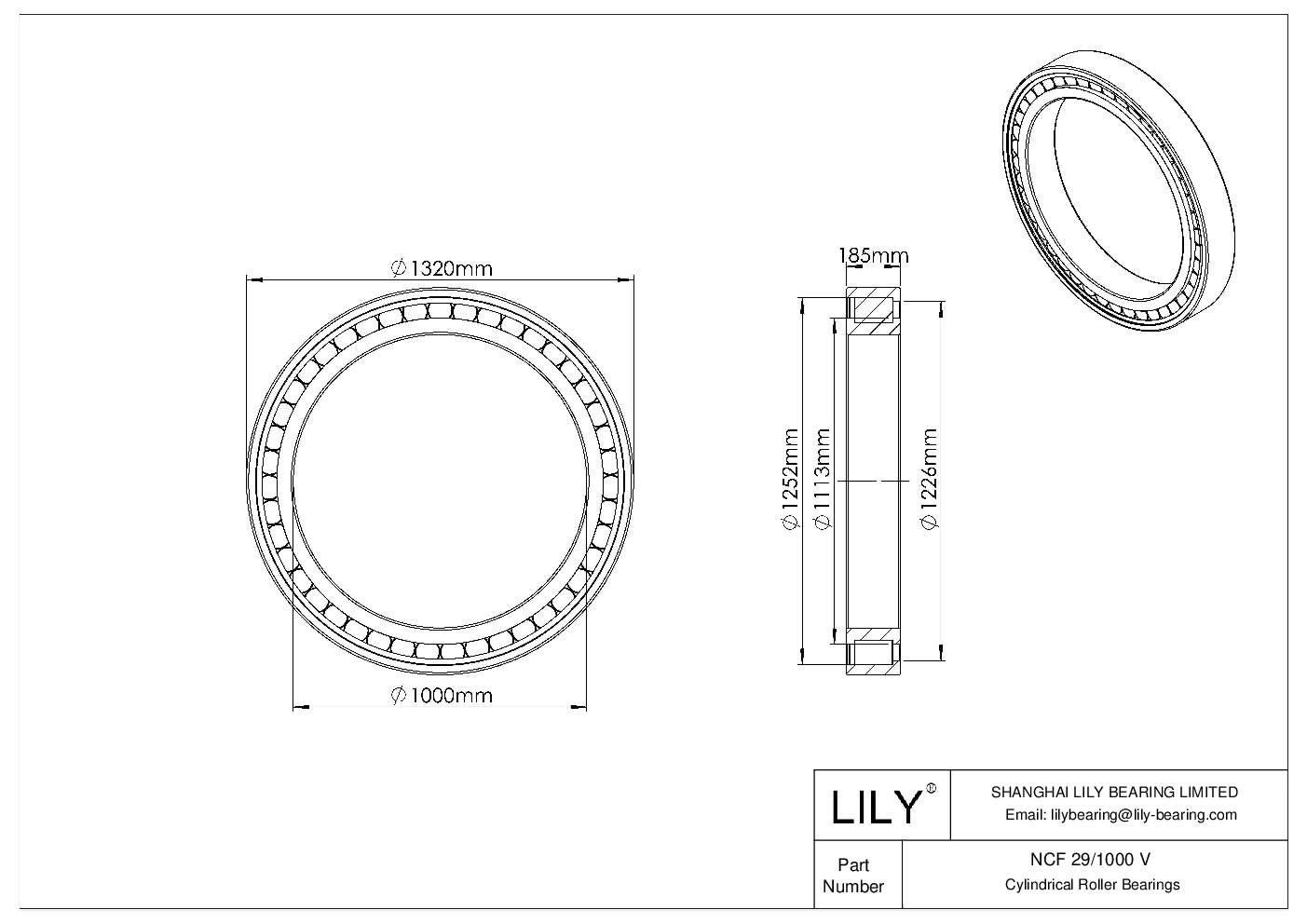 NCF 29/1000 V Rodamientos de una hilera de rodillos cilíndricos sin jaula cad drawing