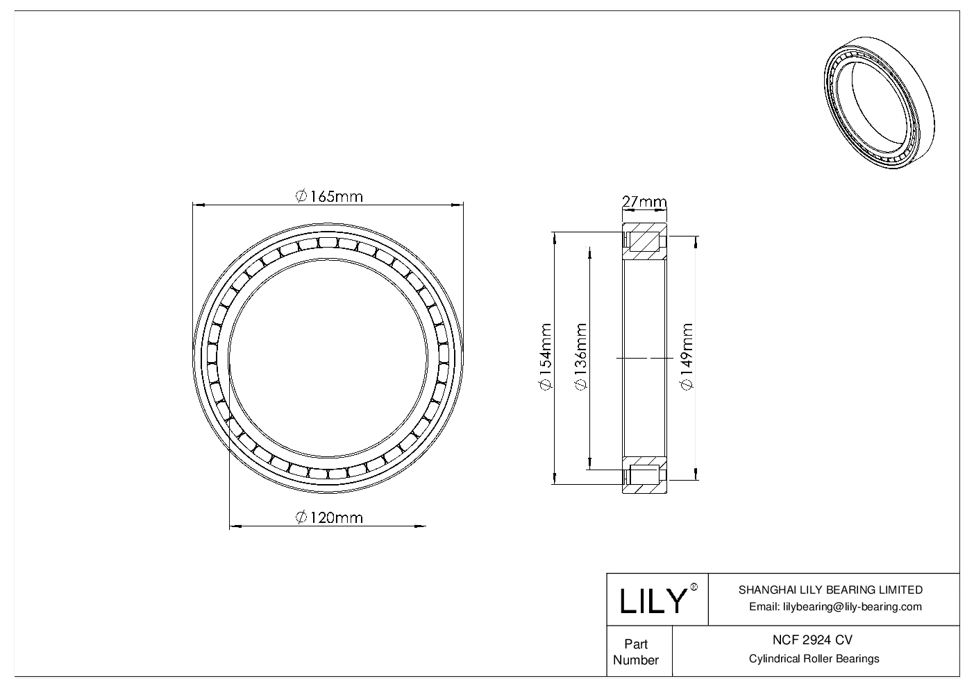 NCF 2924 CV Single Row Full Complement Cylindrical Roller Bearings cad drawing
