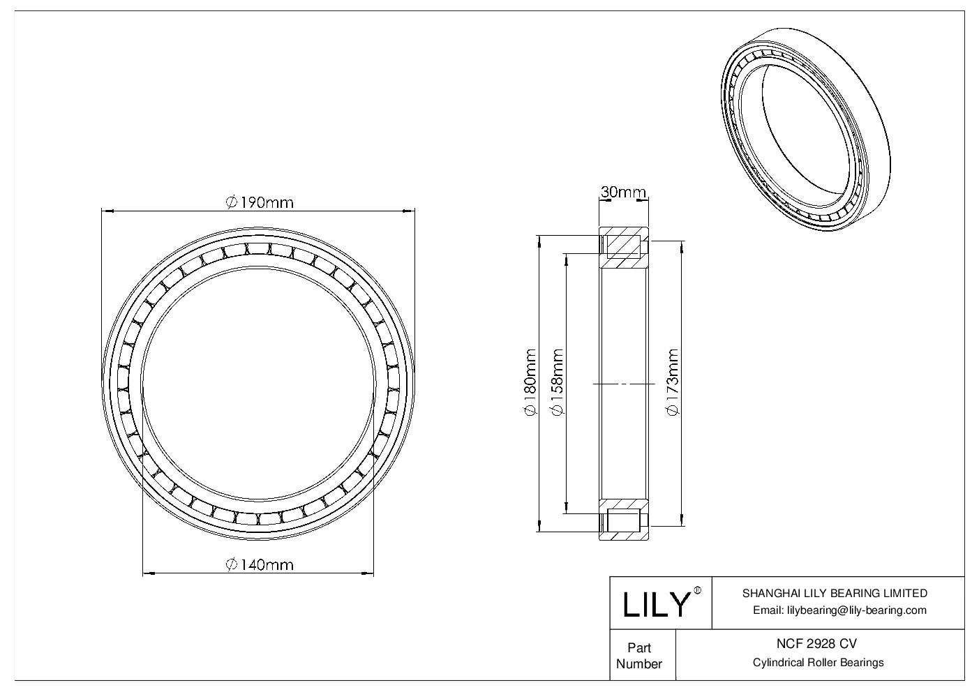 NCF 2928 CV Single Row Full Complement Cylindrical Roller Bearings cad drawing