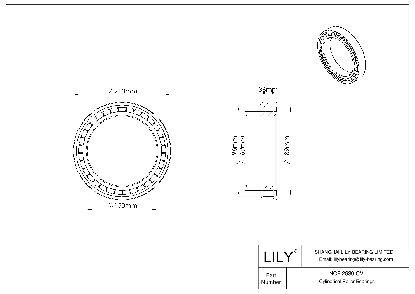 NCF 2930 CV Single Row Full Complement Cylindrical Roller Bearings cad drawing