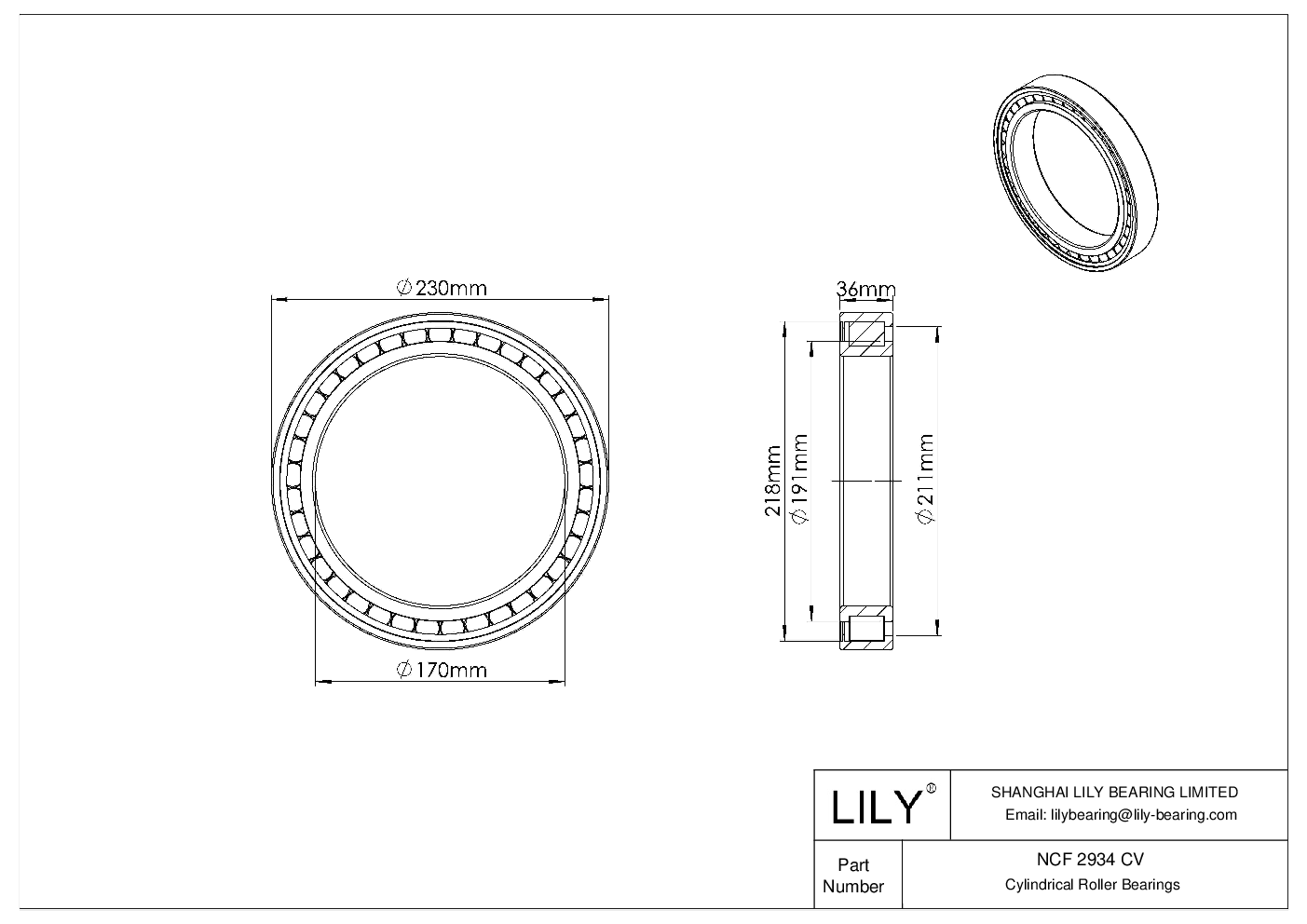 NCF 2934 CV Single Row Full Complement Cylindrical Roller Bearings cad drawing