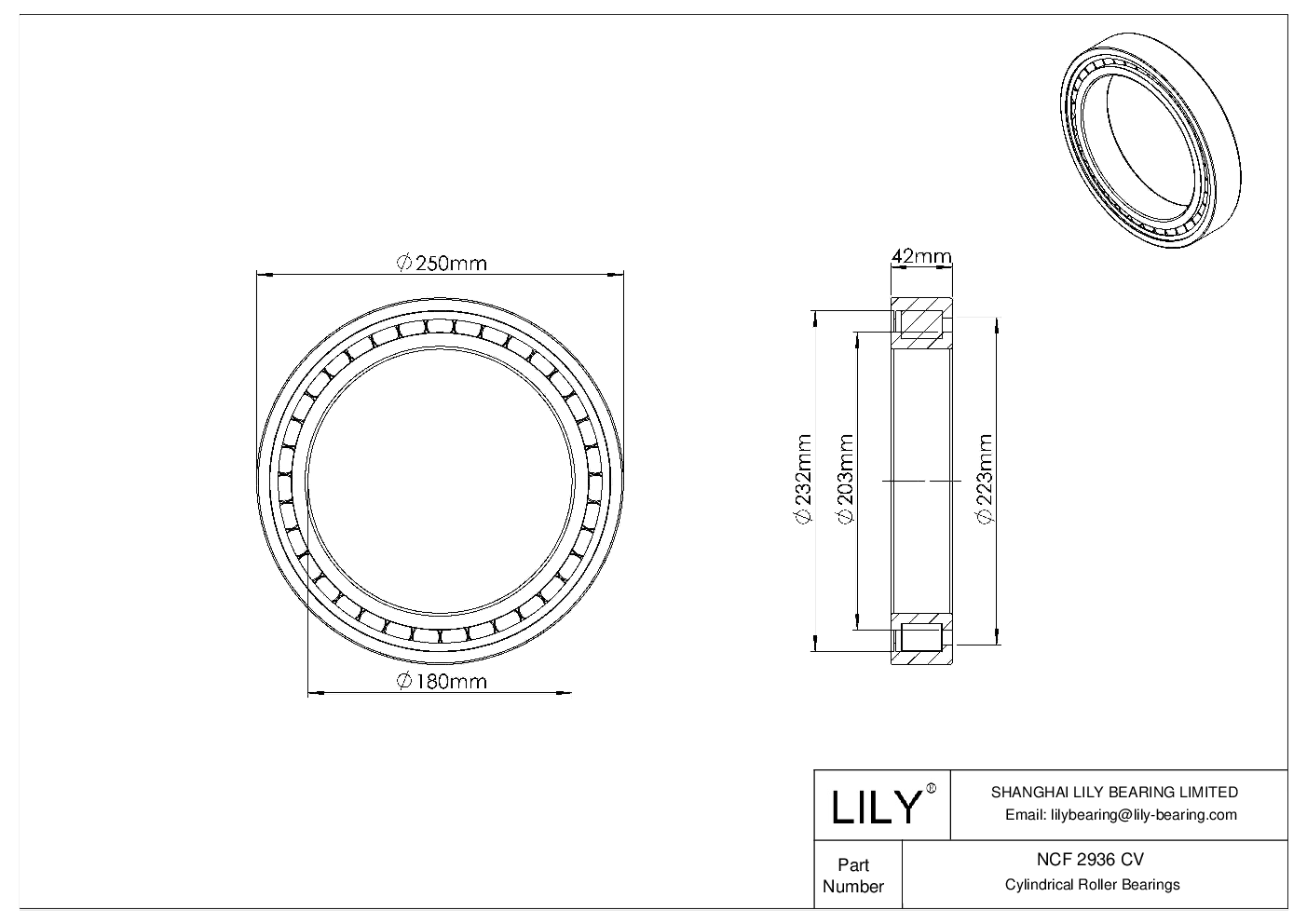 NCF 2936 CV Single Row Full Complement Cylindrical Roller Bearings cad drawing