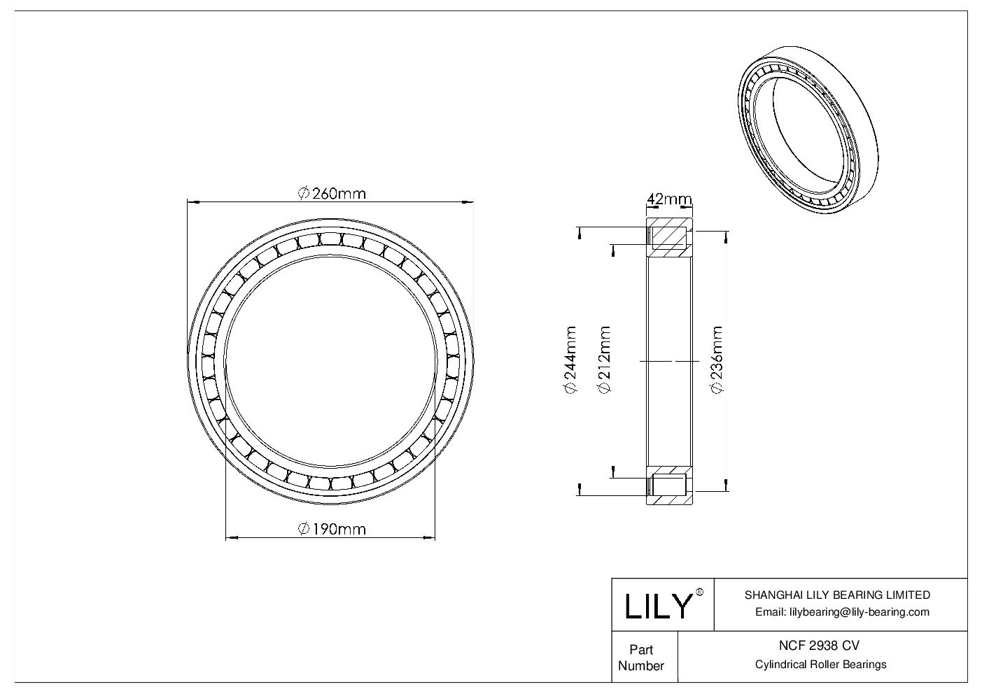 NCF 2938 CV Single Row Full Complement Cylindrical Roller Bearings cad drawing