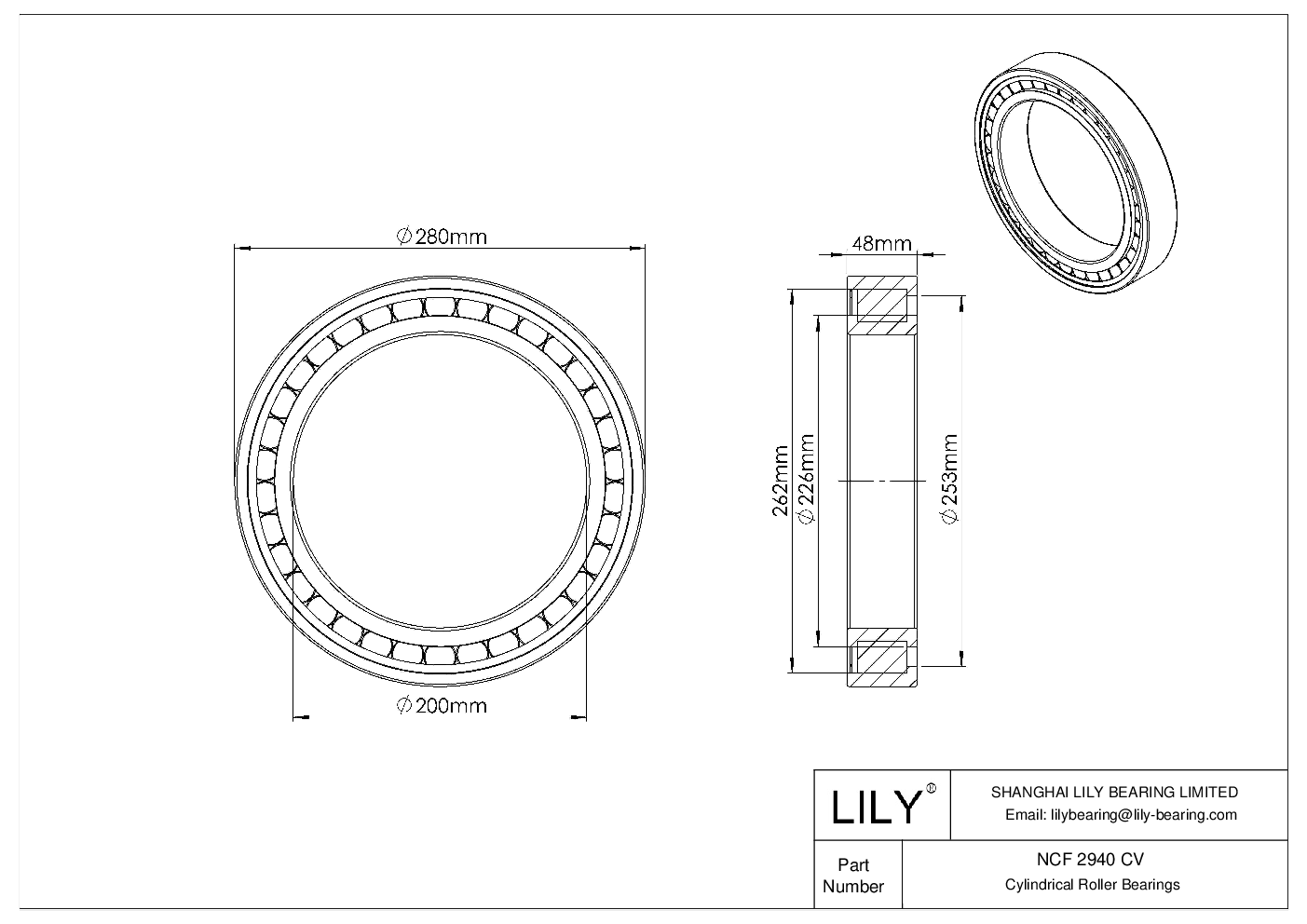 NCF 2940 CV 单列满装圆柱滚子轴承 cad drawing