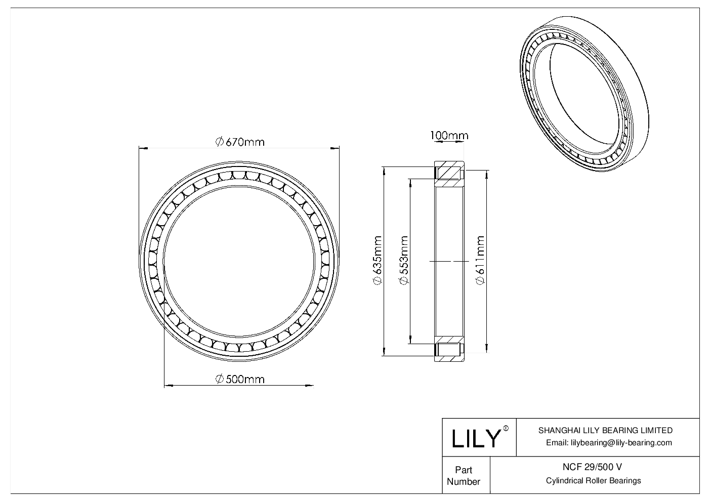 NCF 29/500 V Single Row Full Complement Cylindrical Roller Bearings cad drawing