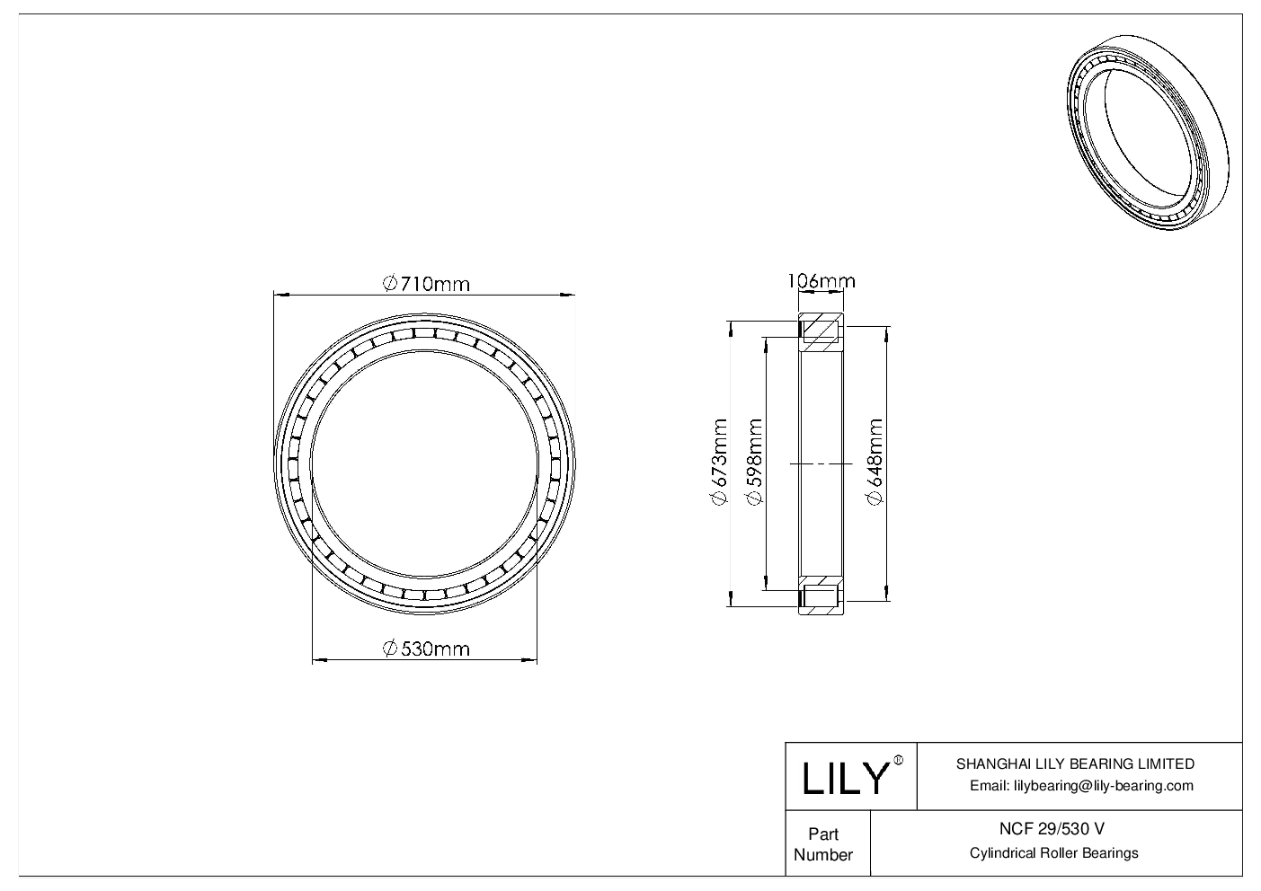 NCF 29/530 V Single Row Full Complement Cylindrical Roller Bearings cad drawing