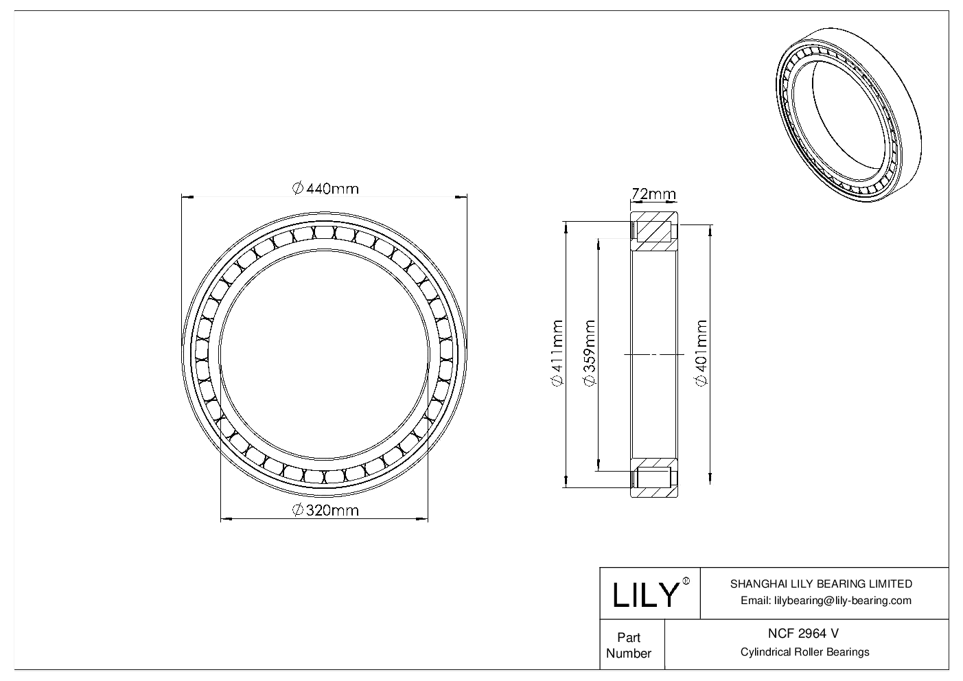 NCF 2964 V Single Row Full Complement Cylindrical Roller Bearings cad drawing