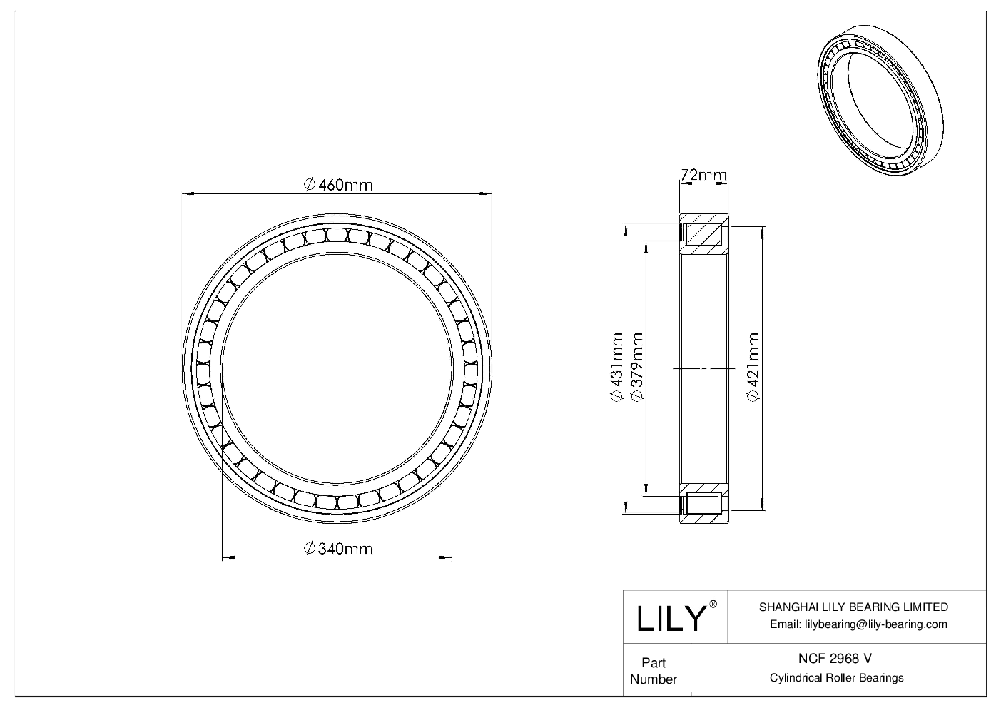 NCF 2968 V Single Row Full Complement Cylindrical Roller Bearings cad drawing