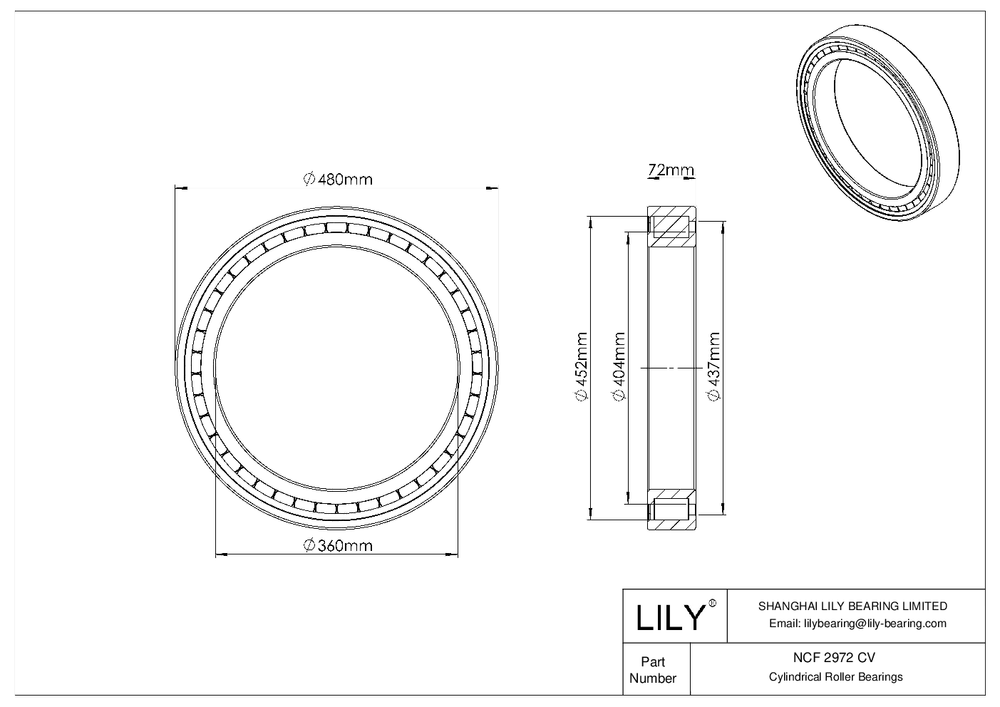 NCF 2972 CV Single Row Full Complement Cylindrical Roller Bearings cad drawing
