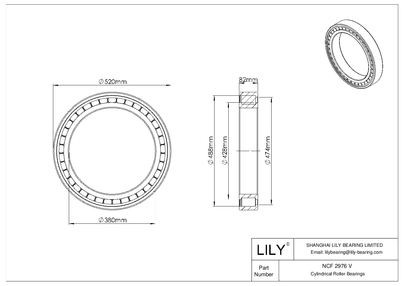 NCF 2976 V Single Row Full Complement Cylindrical Roller Bearings cad drawing