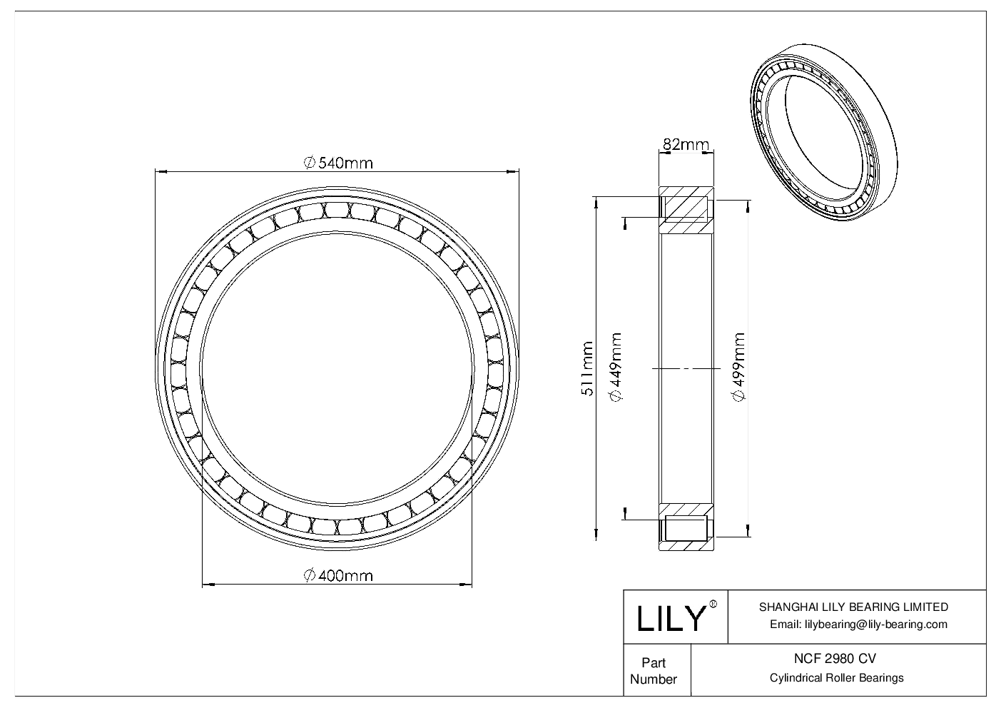 NCF 2980 CV Single Row Full Complement Cylindrical Roller Bearings cad drawing
