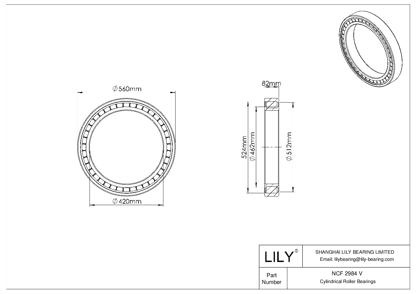 NCF 2984 V Single Row Full Complement Cylindrical Roller Bearings cad drawing