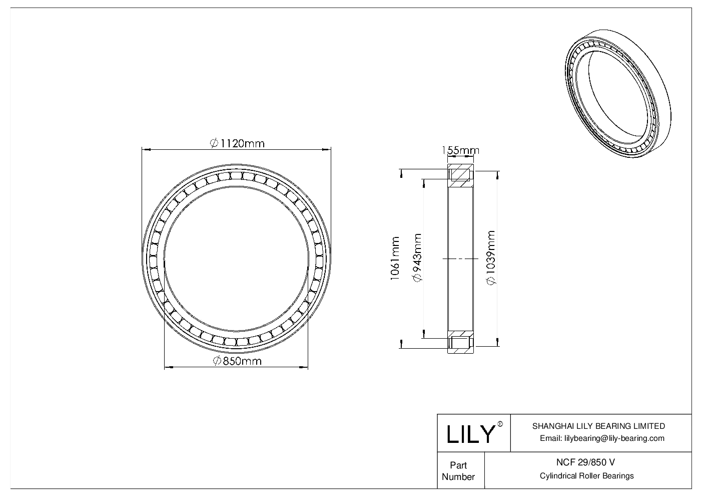 NCF 29/850 V Single Row Full Complement Cylindrical Roller Bearings cad drawing