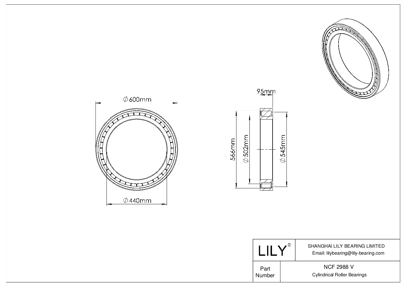 NCF 2988 V Single Row Full Complement Cylindrical Roller Bearings cad drawing