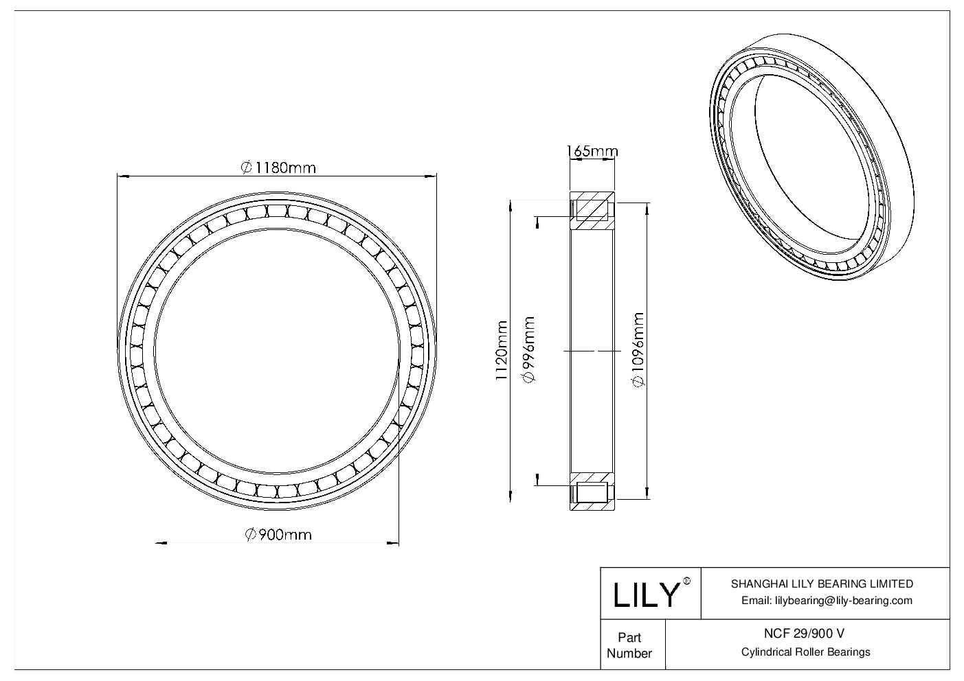 NCF 29/900 V Single Row Full Complement Cylindrical Roller Bearings cad drawing