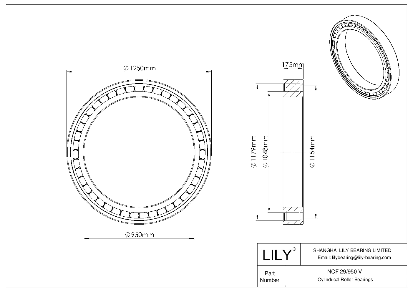 NCF 29/950 V Single Row Full Complement Cylindrical Roller Bearings cad drawing