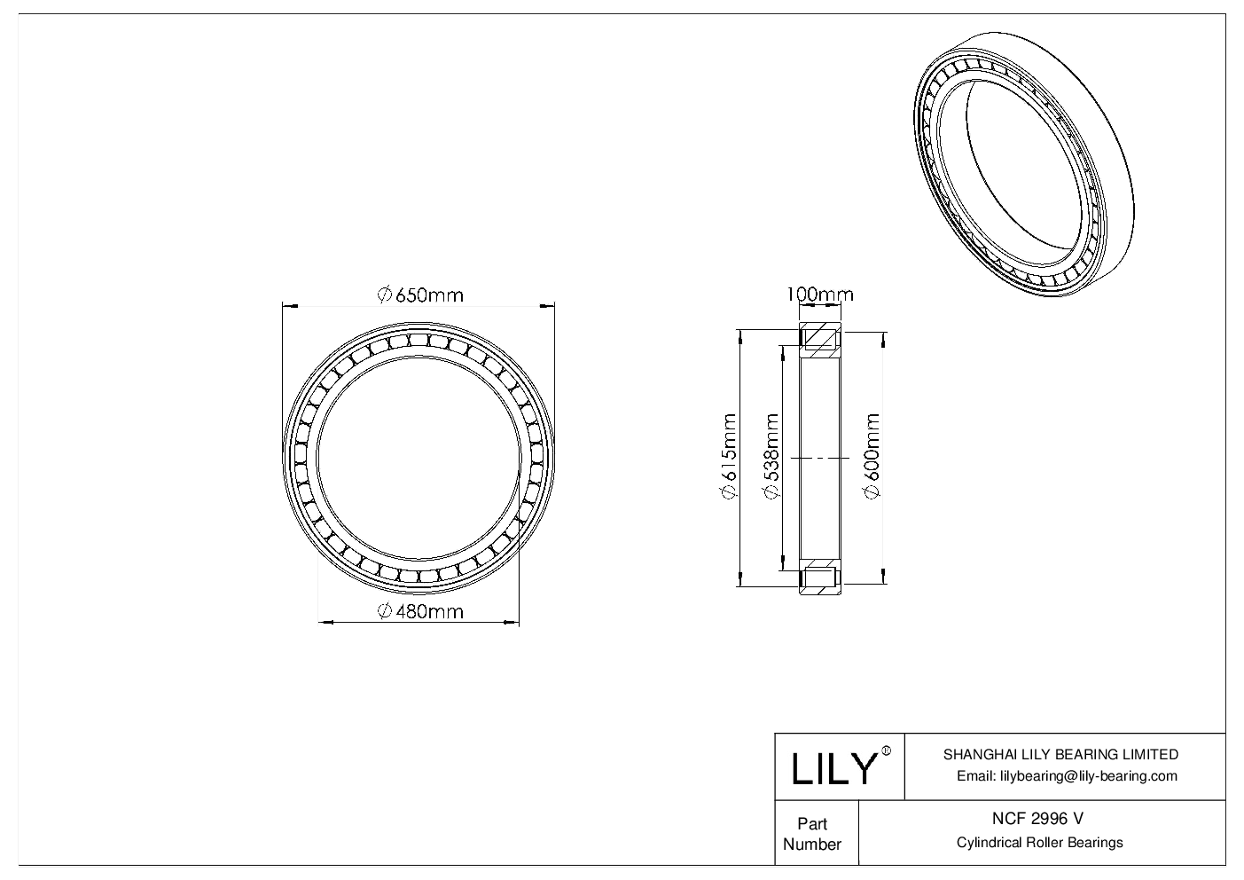 NCF 2996 V Single Row Full Complement Cylindrical Roller Bearings cad drawing