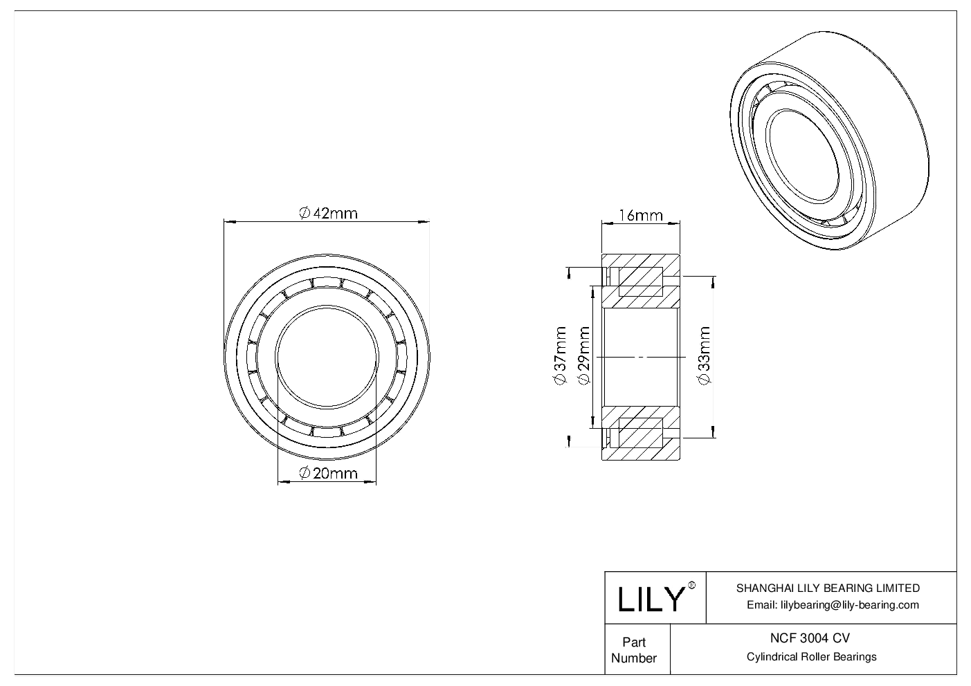 NCF 3004 CV Single Row Full Complement Cylindrical Roller Bearings cad drawing