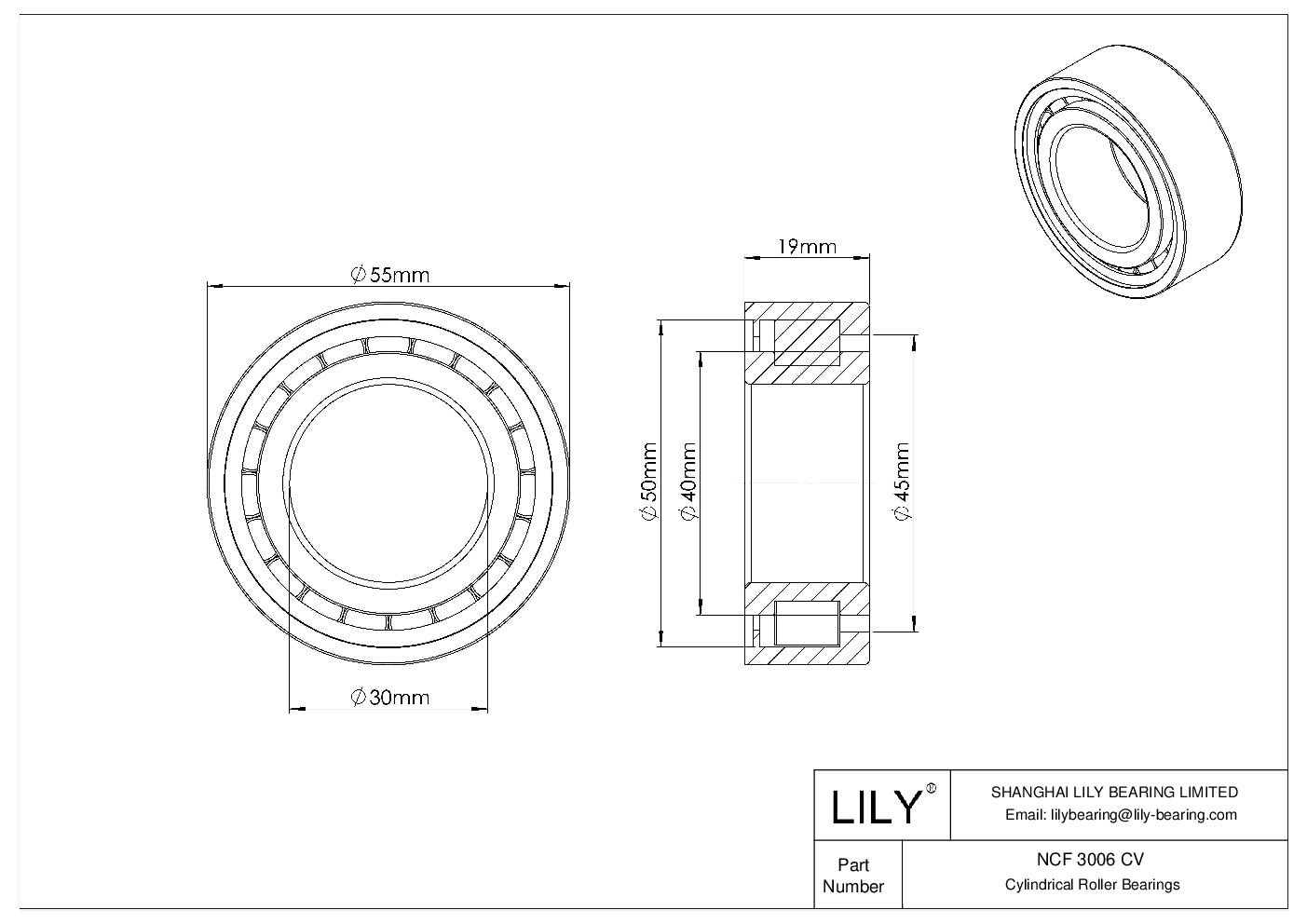 NCF 3006 CV Single Row Full Complement Cylindrical Roller Bearings cad drawing
