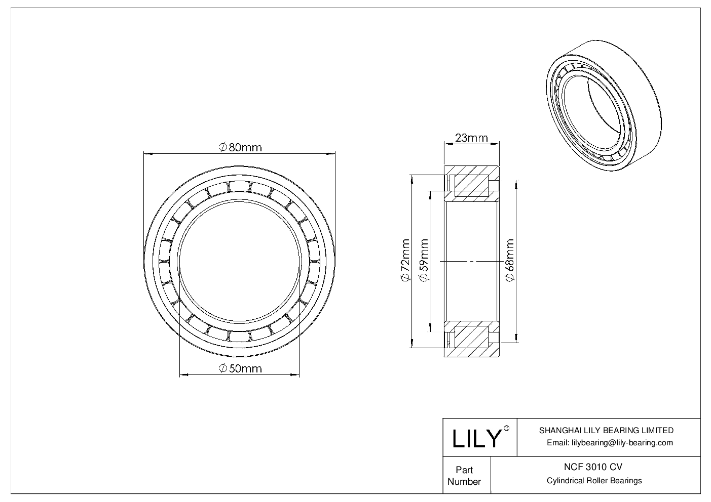 NCF 3010 CV Single Row Full Complement Cylindrical Roller Bearings cad drawing