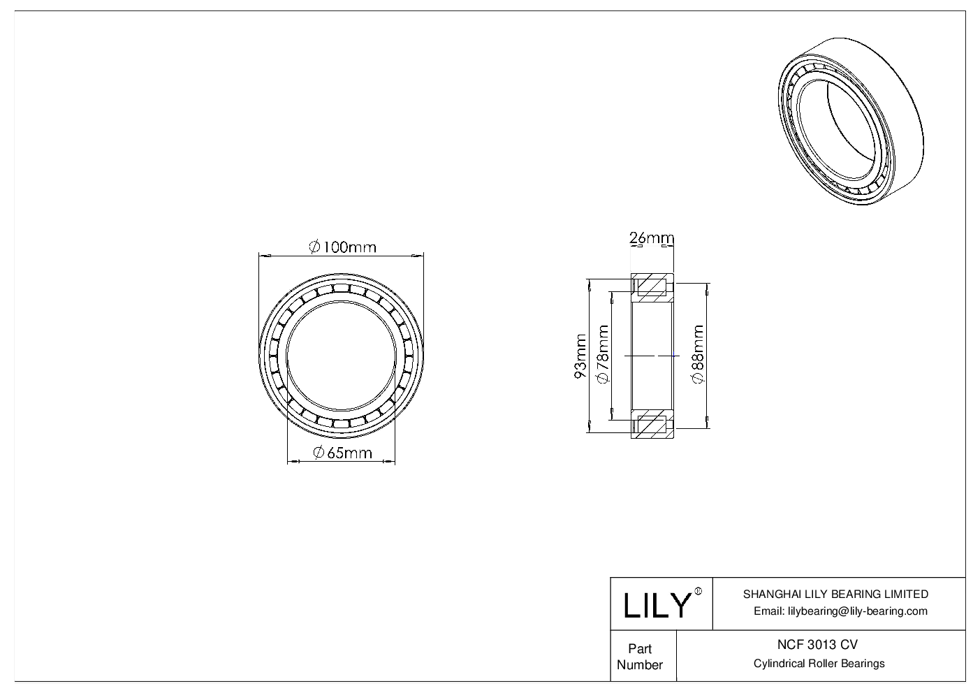 NCF 3013 CV Single Row Full Complement Cylindrical Roller Bearings cad drawing