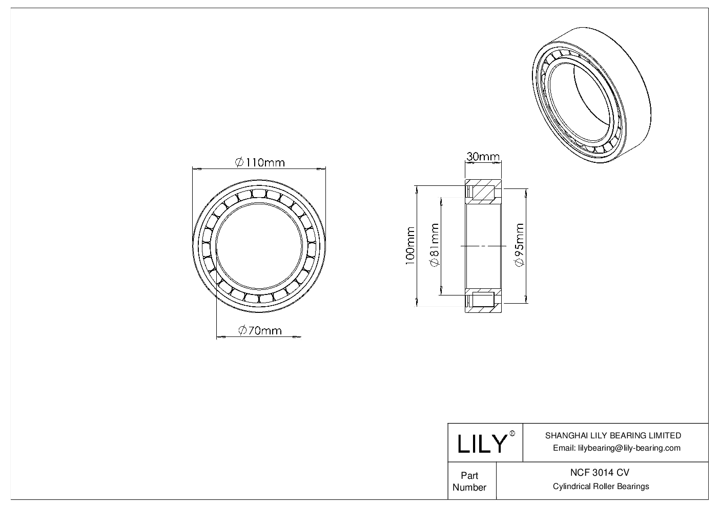 NCF 3014 CV Single Row Full Complement Cylindrical Roller Bearings cad drawing