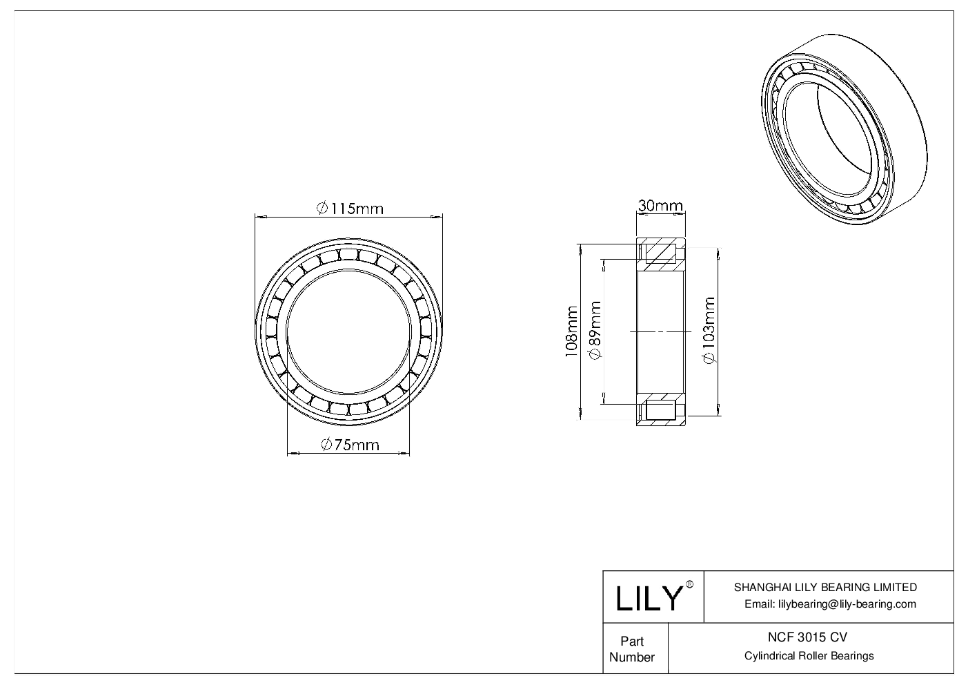 NCF 3015 CV 单列满装圆柱滚子轴承 cad drawing