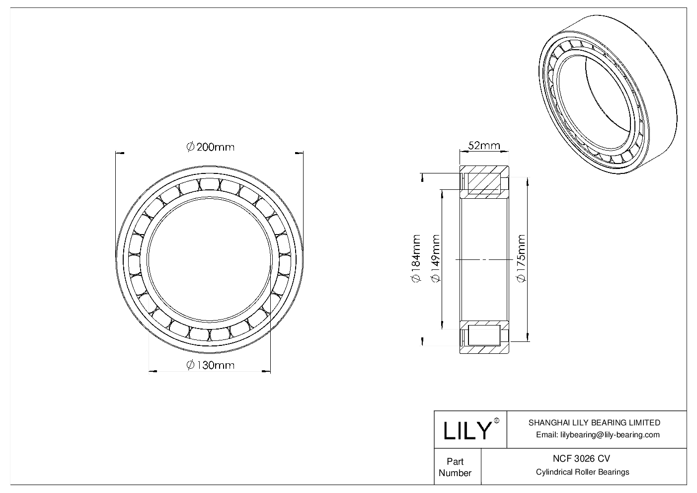 NCF 3026 CV Single Row Full Complement Cylindrical Roller Bearings cad drawing