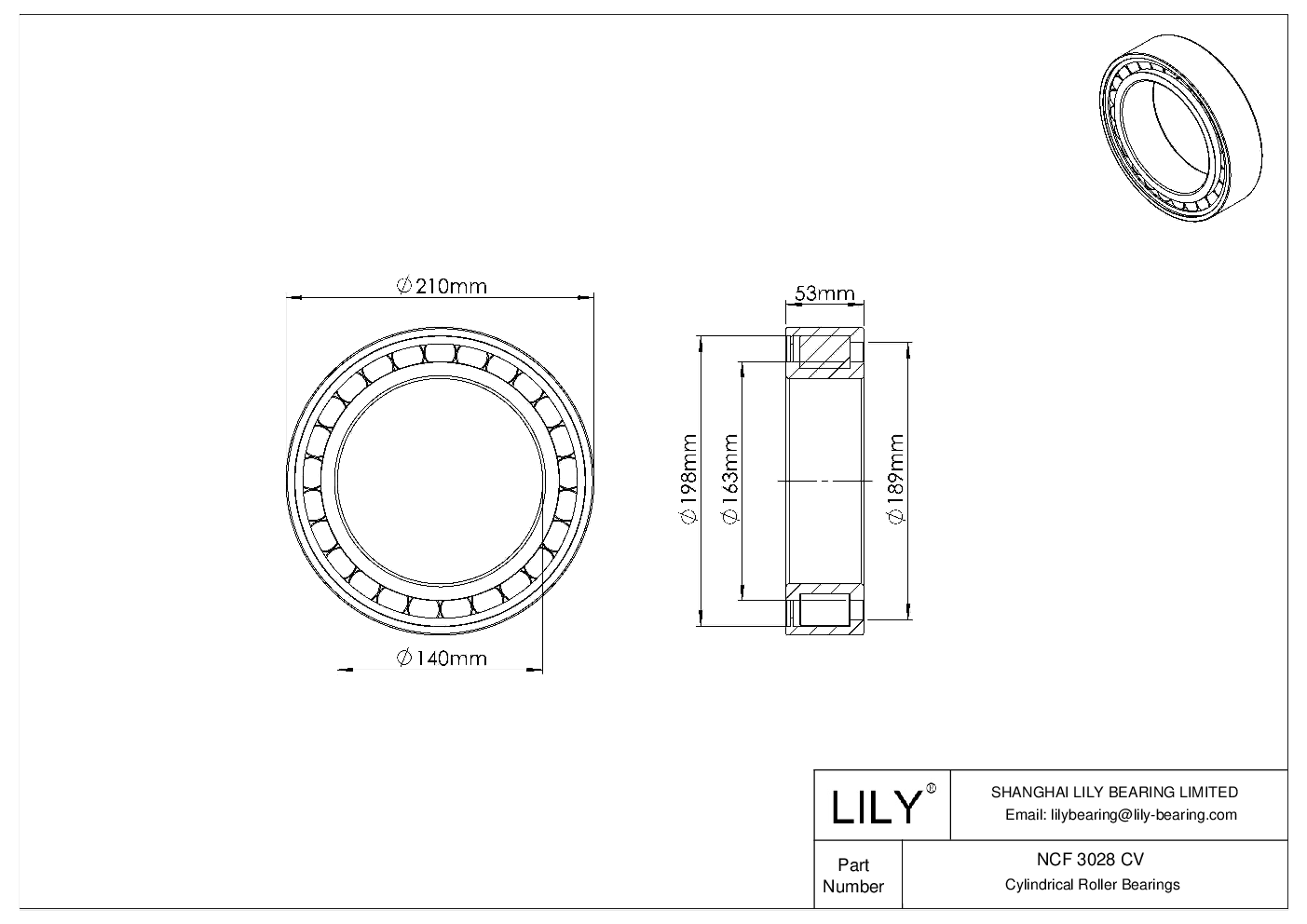 NCF 3028 CV Single Row Full Complement Cylindrical Roller Bearings cad drawing