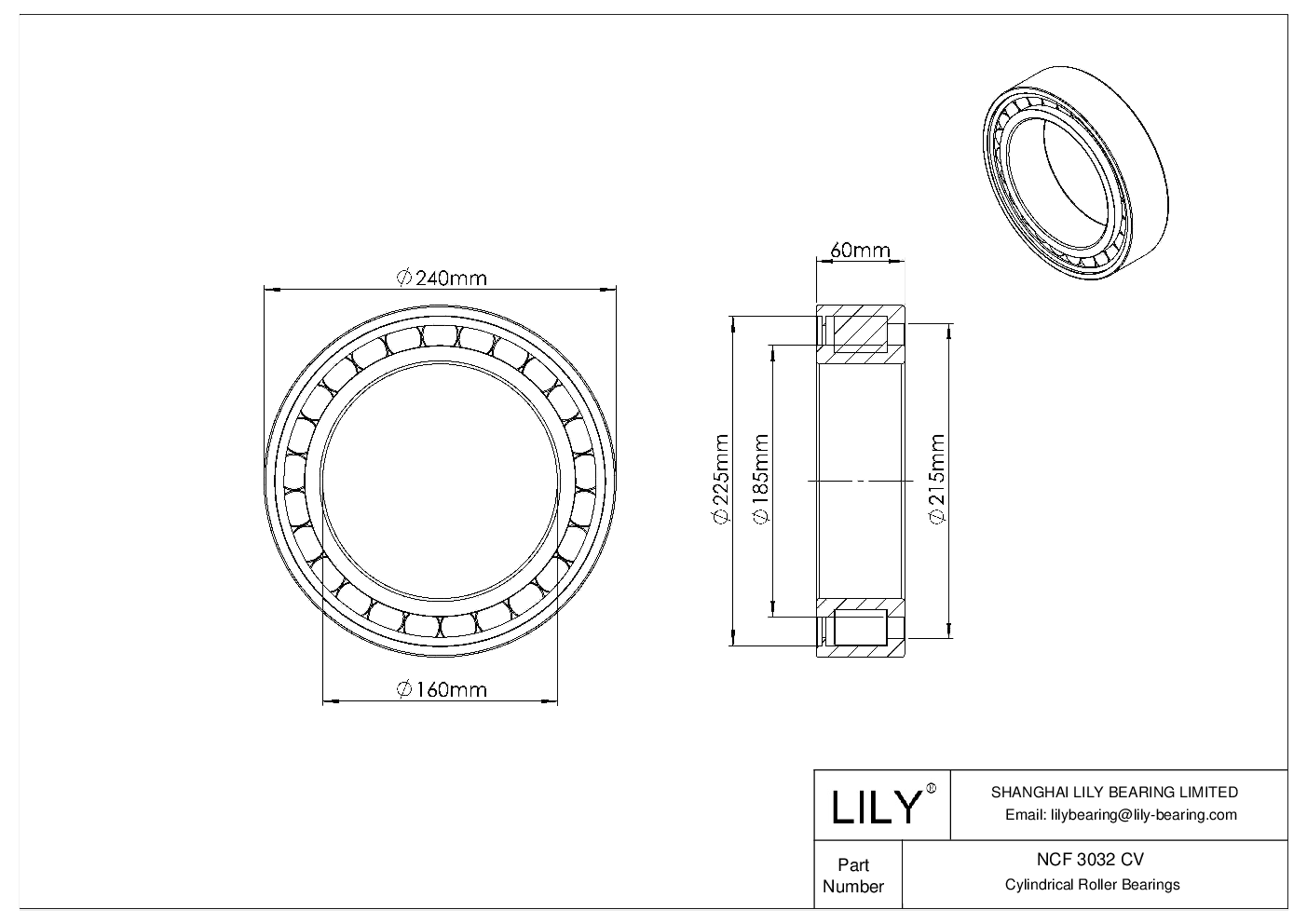 NCF 3032 CV Single Row Full Complement Cylindrical Roller Bearings cad drawing