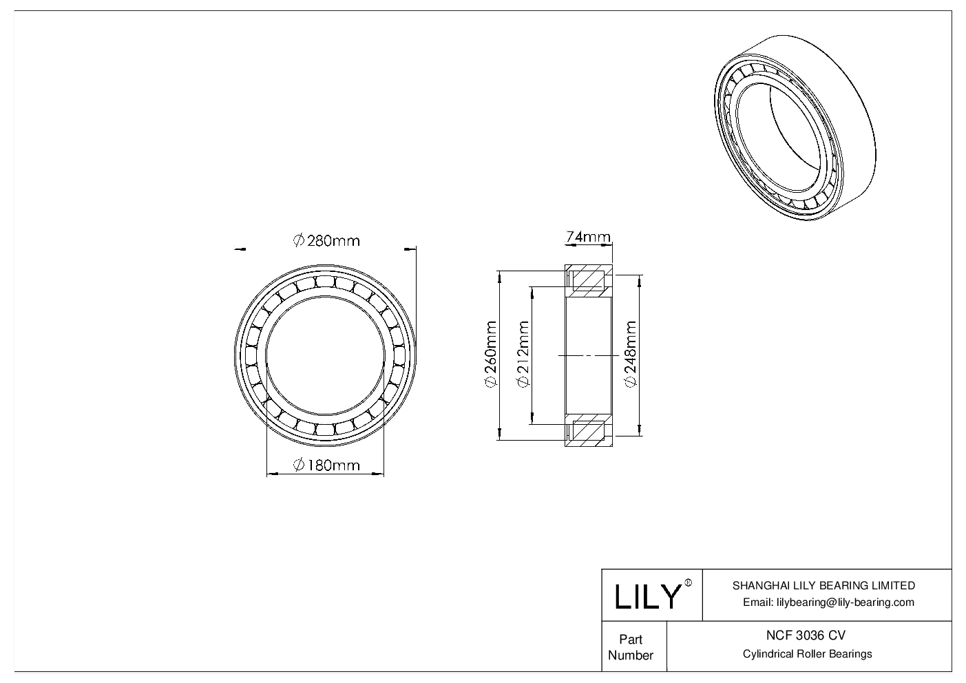 NCF 3036 CV Single Row Full Complement Cylindrical Roller Bearings cad drawing