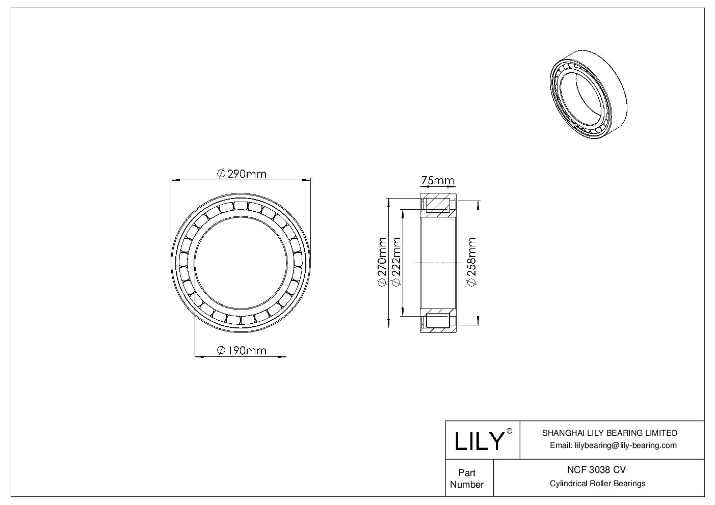 NCF 3038 CV Single Row Full Complement Cylindrical Roller Bearings cad drawing