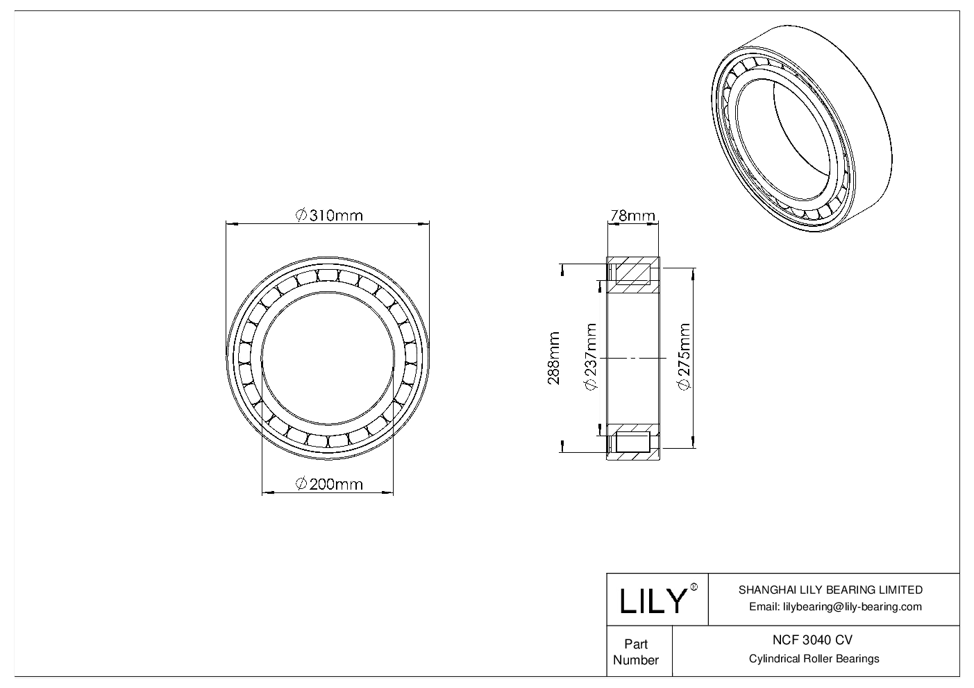 NCF 3040 CV Single Row Full Complement Cylindrical Roller Bearings cad drawing
