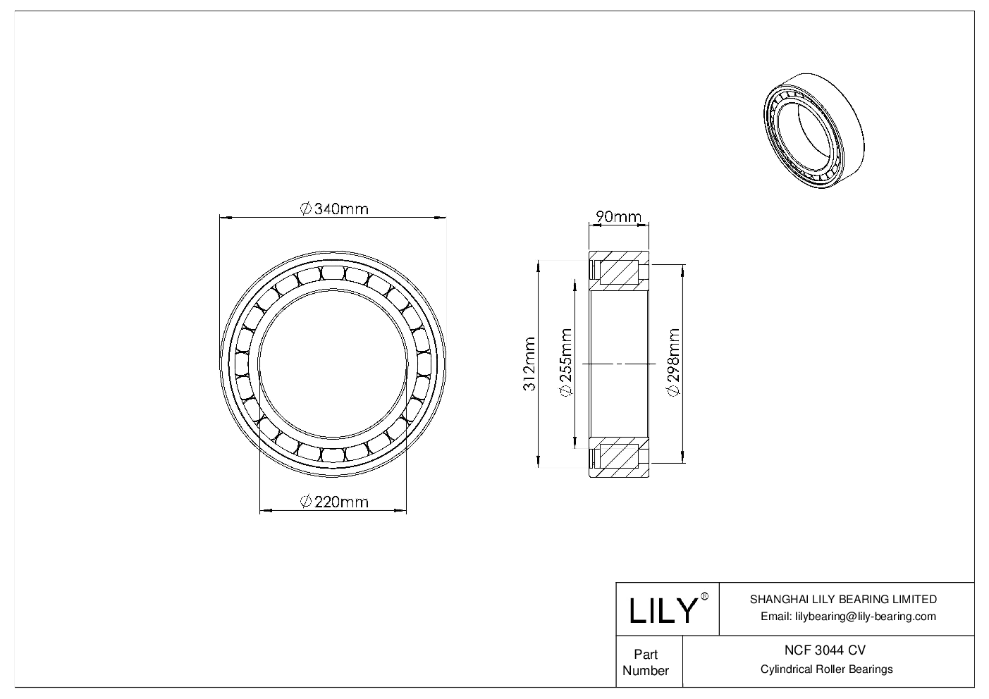 NCF 3044 CV Single Row Full Complement Cylindrical Roller Bearings cad drawing