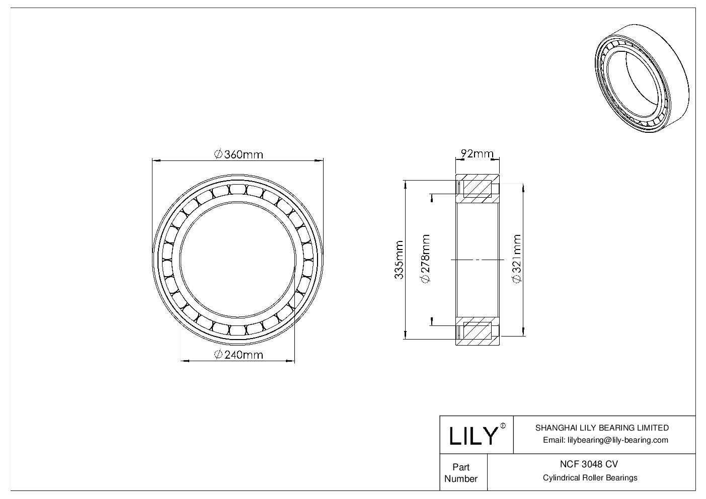NCF 3048 CV Single Row Full Complement Cylindrical Roller Bearings cad drawing