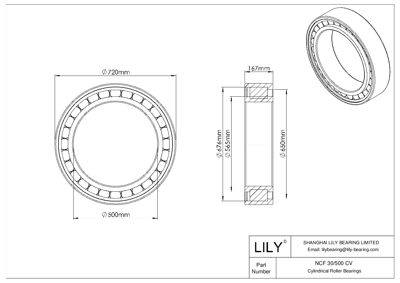 NCF 30/500 CV Single Row Full Complement Cylindrical Roller Bearings cad drawing