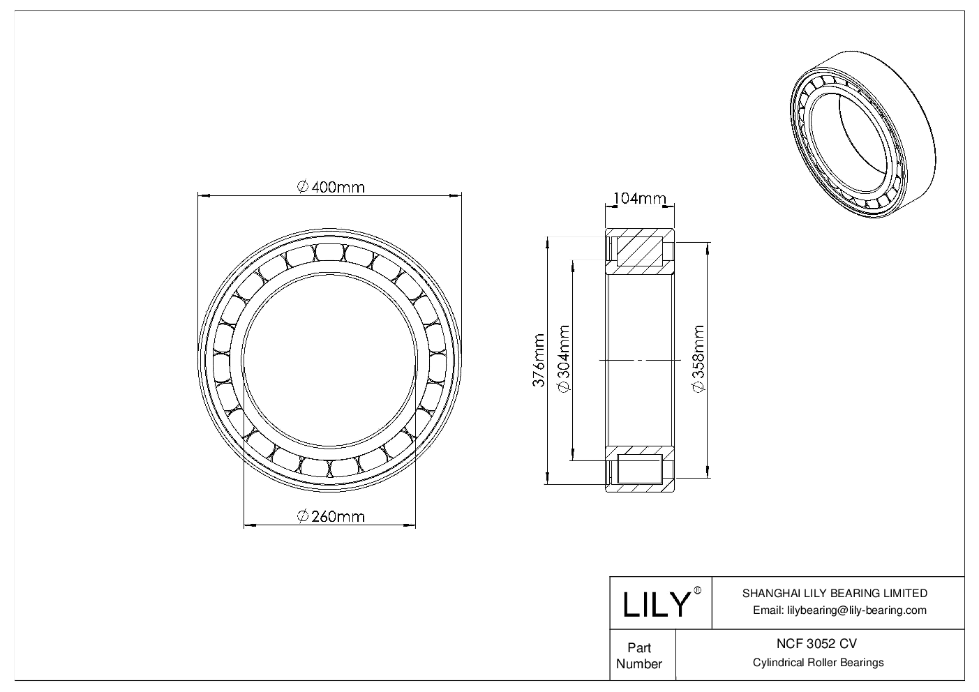 NCF 3052 CV Single Row Full Complement Cylindrical Roller Bearings cad drawing