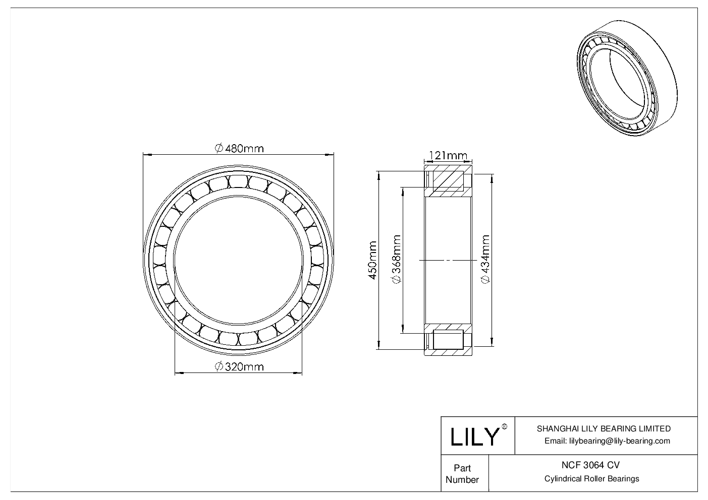 NCF 3064 CV Single Row Full Complement Cylindrical Roller Bearings cad drawing