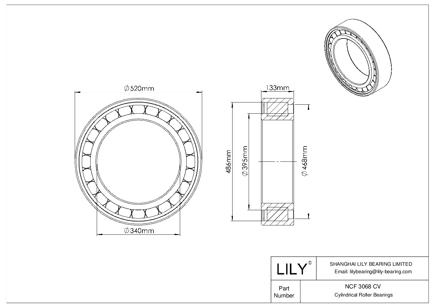 NCF 3068 CV Single Row Full Complement Cylindrical Roller Bearings cad drawing