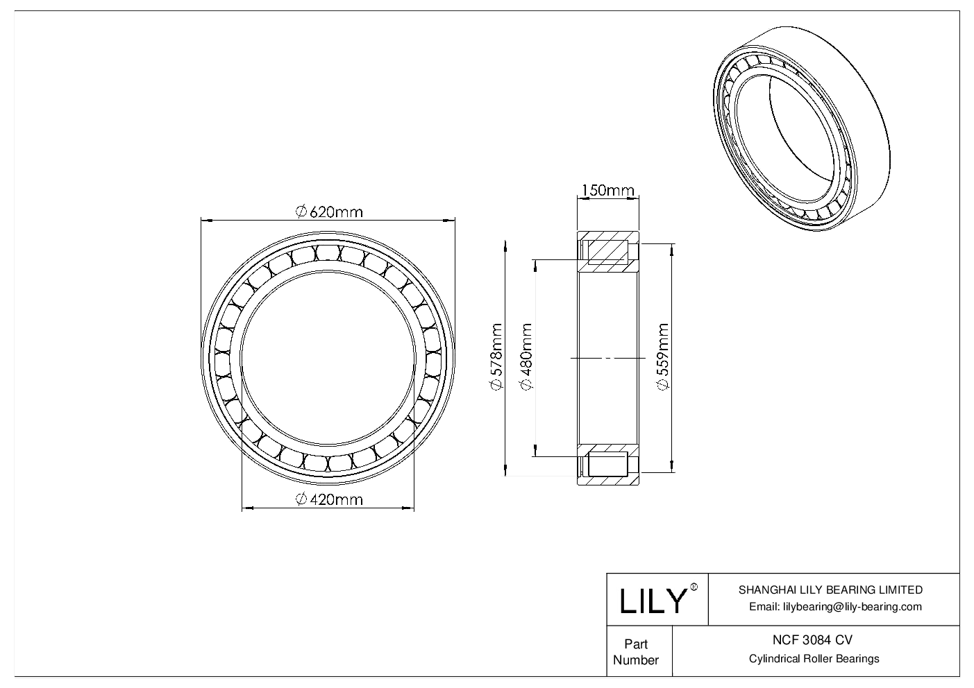 NCF 3084 CV 单列满装圆柱滚子轴承 cad drawing