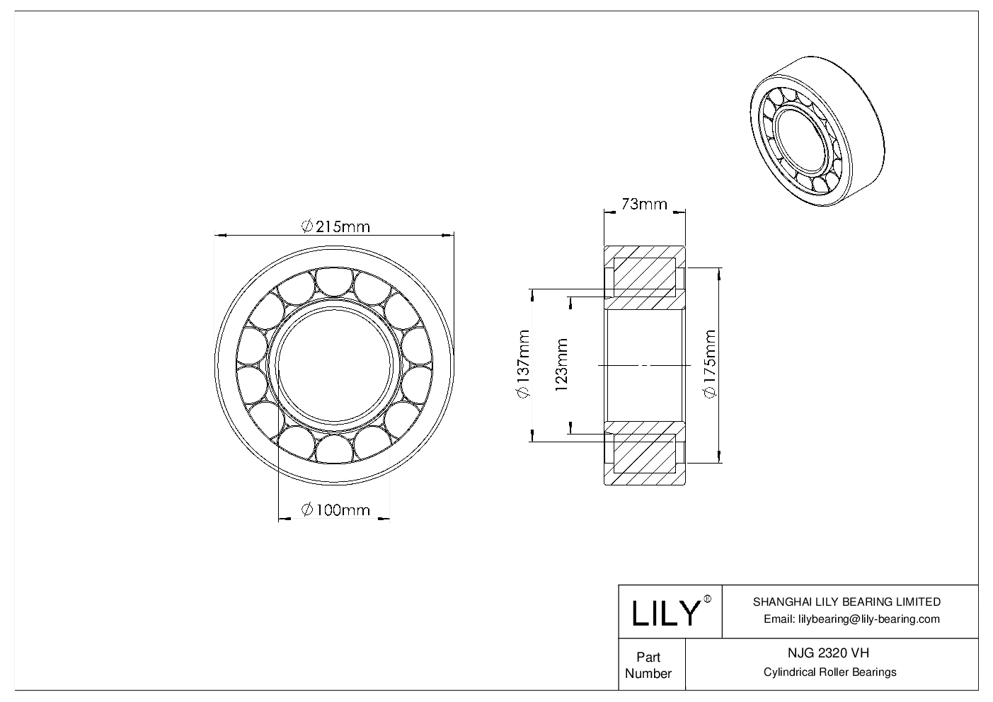 NJG 2320 VH Single Row Full Complement Cylindrical Roller Bearings cad drawing