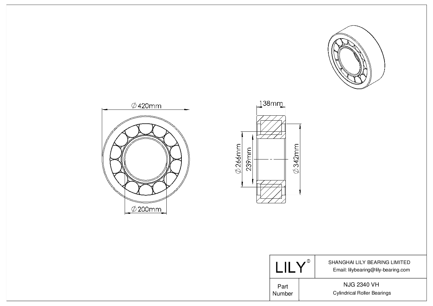 NJG 2340 VH Single Row Full Complement Cylindrical Roller Bearings cad drawing