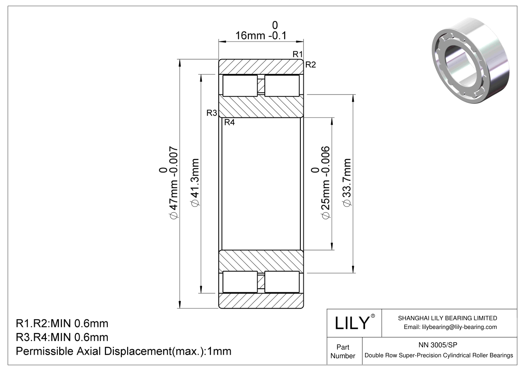 NN 3005/SP Rodamientos de Rodillos Cilíndricos de Doble Hilera y Superprecisión cad drawing