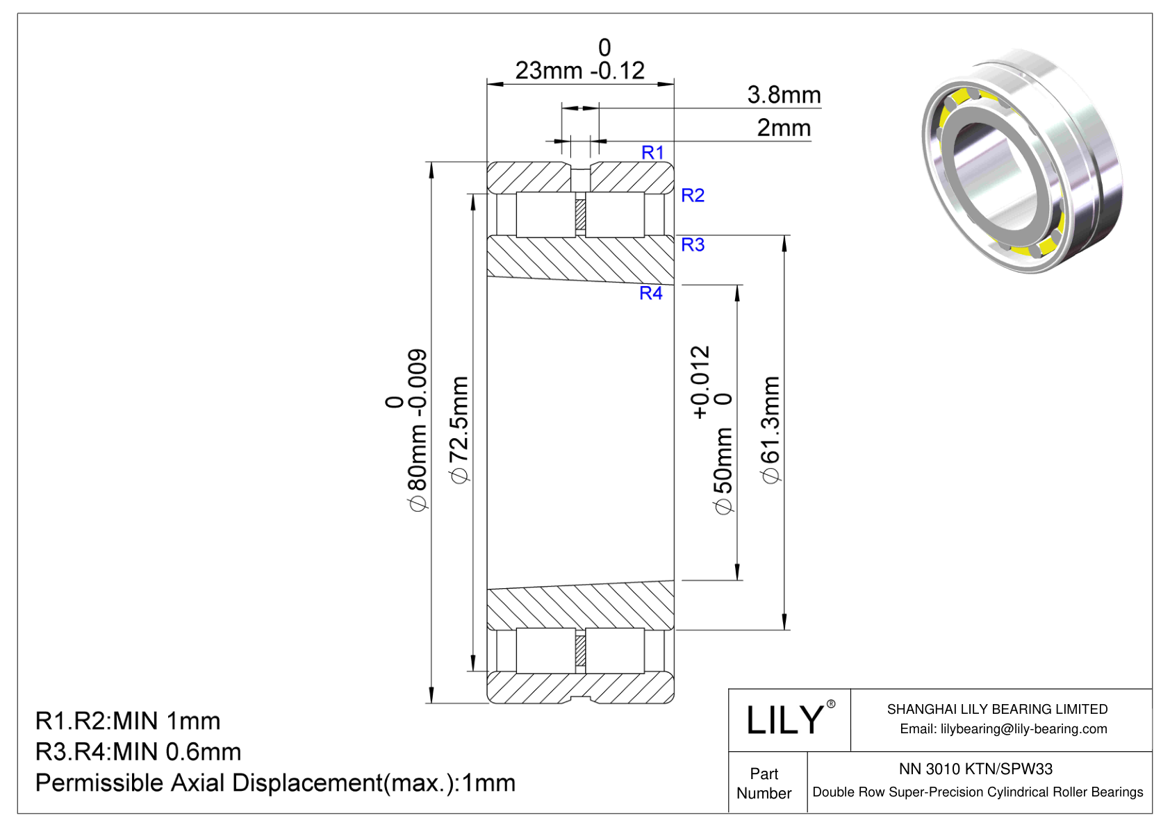 NN 3010 KTN/SPW33 Double Row Cylindrical Roller Bearings cad drawing